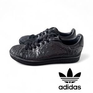 Adidas Stan Smith Black Leather Snakeskin Toe Sneakers Shoes SZ 6.5